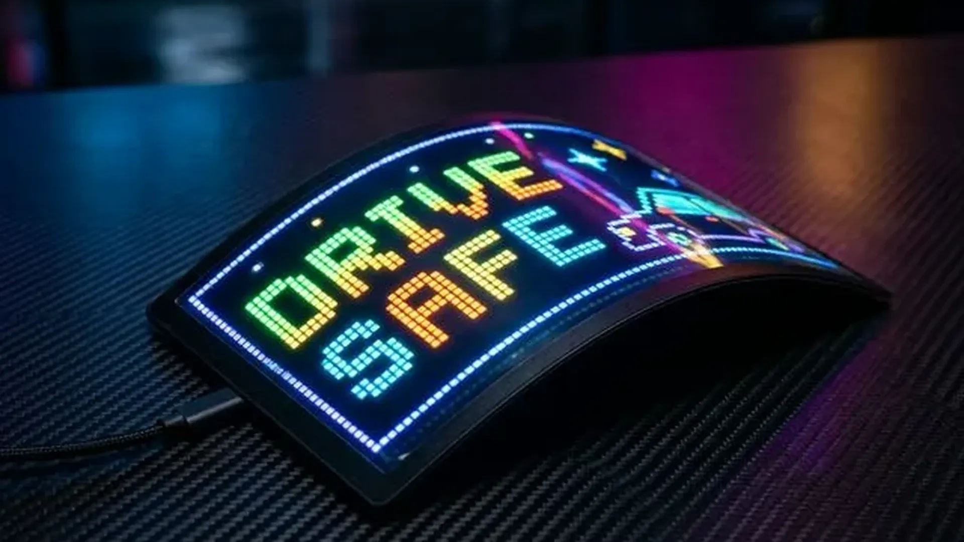 FlexyLED panel glowing in a car window